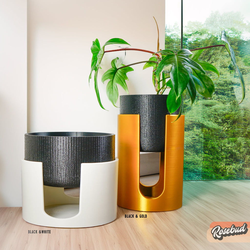indoor plant stand with drainage Modern Elevated Planter and Plant Stand Set