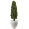 Boxwood Artificial Topiary with White Planter UV Resistant (Indoor/Outdoor)