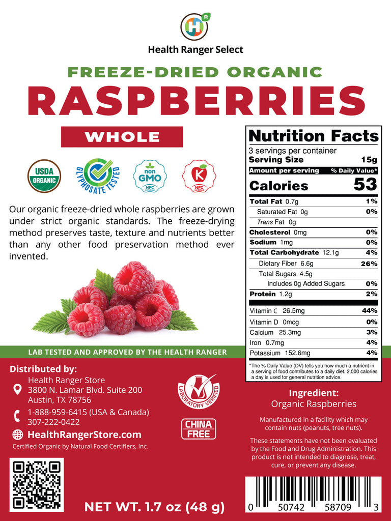 Organic Freeze-Dried Whole Raspberries 1.7 oz (48g) | The Plant Attraction