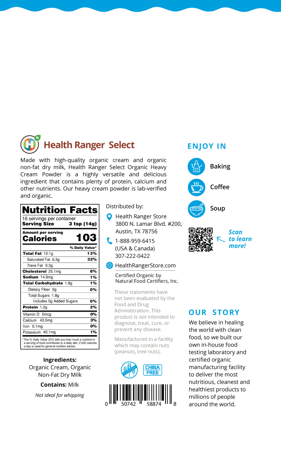 Organic Heavy Cream Powder 8oz (227g) | The Plant Attraction