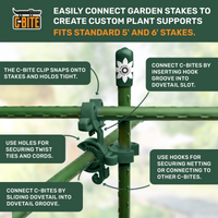 Dark Green C-BITE Garden Stake Clips for 7/16" Garden Stakes (In quantities of 26, 100 and 1000)