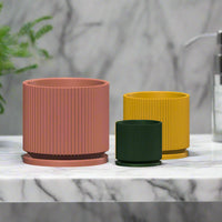 Mid-Century Ribbed Planter In Several Different Colors & Sizes
