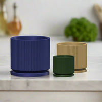 Mid-Century Ribbed Planter In Several Different Colors & Sizes