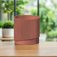 Mid-Century Ribbed Planter with Drainage and Saucer in Multiple Colors & Sizes