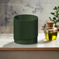 Mid-Century Ribbed Planter with Drainage and Saucer in Multiple Colors & Sizes