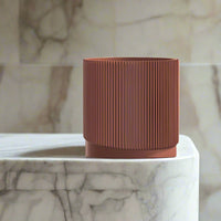 Mid-Century Ribbed Planter with Drainage and Saucer in Multiple Colors & Sizes