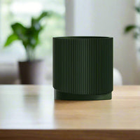 Mid-Century Ribbed Planter with Drainage and Saucer in Multiple Colors & Sizes