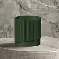 Mid-Century Ribbed Planter with Drainage and Saucer in Multiple Colors & Sizes