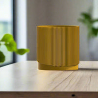 Mid-Century Ribbed Planter with Drainage and Saucer in Multiple Colors & Sizes