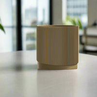 Mid-Century Ribbed Planter with Drainage and Saucer in Multiple Colors & Sizes