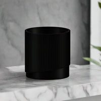 Mid-Century Ribbed Planter with Drainage and Saucer in Multiple Colors & Sizes