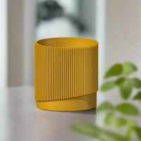 Mid-Century Ribbed Planter with Drainage and Saucer in Multiple Colors & Sizes