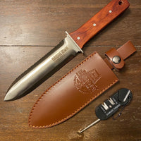 Rosewood Handle Stainless Hori Hori Gardening Knife With Leather Sheath & Sharpener