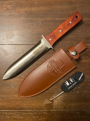 Rosewood Handle Stainless Hori Hori Gardening Knife With Leather Sheath & Sharpener