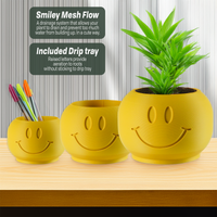 Happy Sprout Smiley Face Plant Pot with Drainage and Drip Tray With Size & Color Options