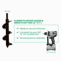 Flower Planting Auger & Grass Plug Tool (2" x 7") By Power Planter Augers, USA Made!