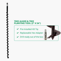 Tree Auger & Tree Planting Tool (2" x 54") By Power Planter Augers, USA Made