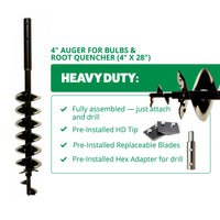 4-Inch Auger for Bulbs (4" x 28") By Power Planter Augers, USA Made
