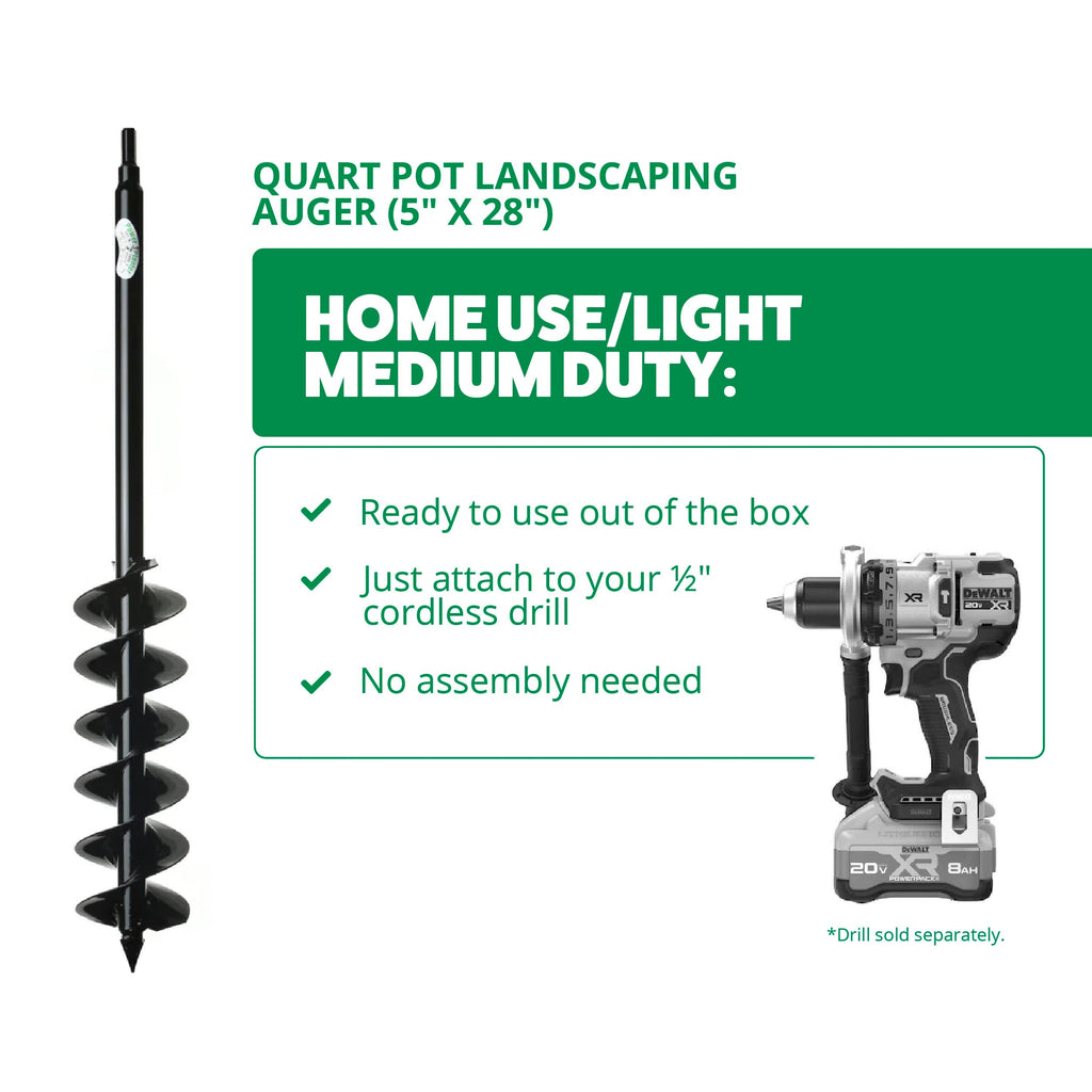 Quart Pot Landscaping Auger (5" x 28") By Power Planter Augers, USA Made