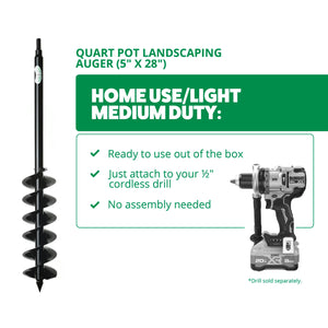 Quart Pot Landscaping Auger (5" x 28") By Power Planter Augers, USA Made