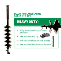Quart Pot Landscaping Auger (5" x 28") By Power Planter Augers, USA Made