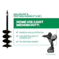 Gallon Pot & Post Hole Auger (7" x 28") By Power Planter Augers, USA Made