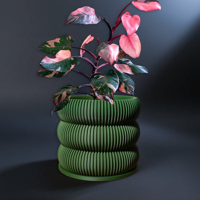 Ribbed Bubble Plant Pot With Drainage and Saucer, In Many Colors!