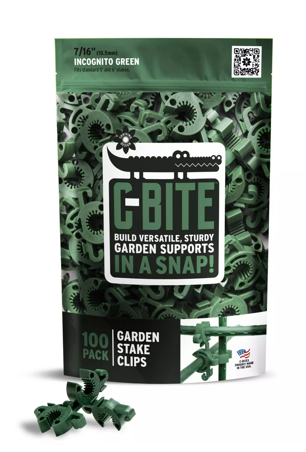 Dark Green C-BITE Garden Stake Clips for 7/16" Garden Stakes (In quantities of 26, 100 and 1000)