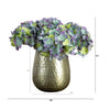 11” Artificial Hydrangea Arrangement in Gold Metal Vase