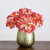 11” Artificial Hydrangea Arrangement in Gold Metal Vase