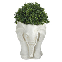 16” Boxwood Topiary Artificial Plant in Elephant Shaped Planter (Indoor/Outdoor)