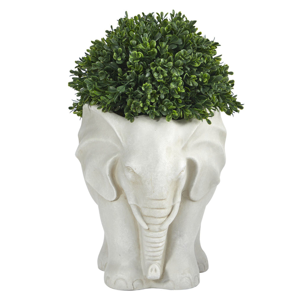 16” Boxwood Topiary Artificial Plant in Elephant Shaped Planter (Indoor/Outdoor)
