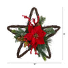 16” Holiday Christmas Poinsettia Star Twig Artificial Wreath