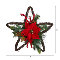 16” Holiday Christmas Poinsettia Star Twig Artificial Wreath