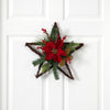 16” Holiday Christmas Poinsettia Star Twig Artificial Wreath