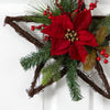 16” Holiday Christmas Poinsettia Star Twig Artificial Wreath