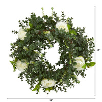 18” Eucalyptus and Camellia Double Ring Artificial Wreath with Twig Base