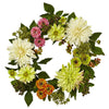 22” Dahlia & Mum Artificial Wreath - Spring Vibe