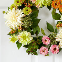 22” Dahlia & Mum Artificial Wreath - Spring Vibe
