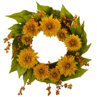 22" Golden Sunflower Artificial Wreath