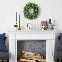 22” Purple Rose, Blue Daisy and Greens Artificial Wreath 