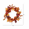 24” Autumn Maple Leaves, Pumpkin, Pinecone and Berries Artificial Fall Wreath