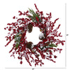 24” Frosted Cypress Artificial Wreath with Berries and Pine Cones