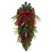 24” Holiday Christmas Pine Cones, Berry and Bells Artificial Wreath