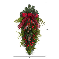24” Holiday Christmas Pine Cones, Berry and Bells Artificial Wreath
