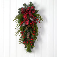 24” Holiday Christmas Pine Cones, Berry and Bells Artificial Wreath