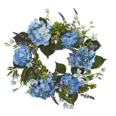 24” Artificial Blue Hydrangea Flower Wreath
