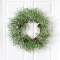 24” Iced Pine Artificial Wreath with Pine Cones