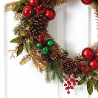 24” Ornament, Pine & Pine Cone Artificial Wreath