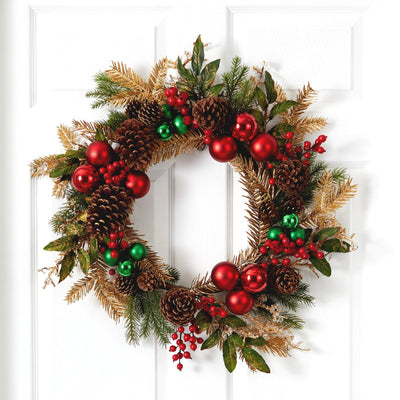 24” Ornament, Pine & Pine Cone Artificial Wreath